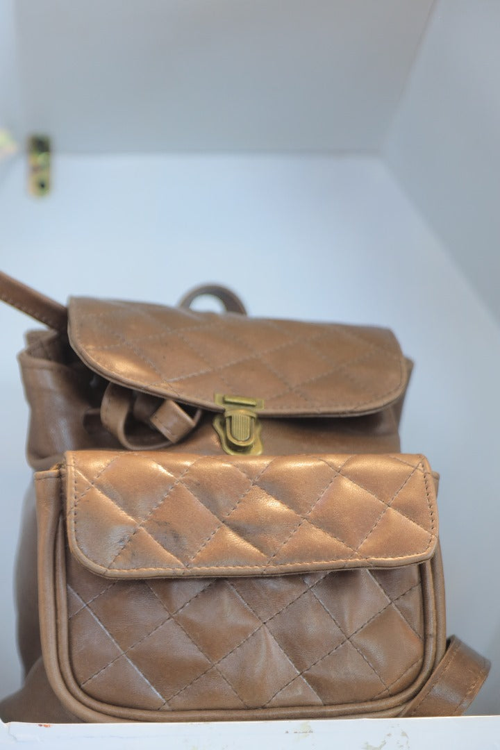 Quilted Tan Leather Backpack – Durable, Stylish & Spacious for Everyday Use